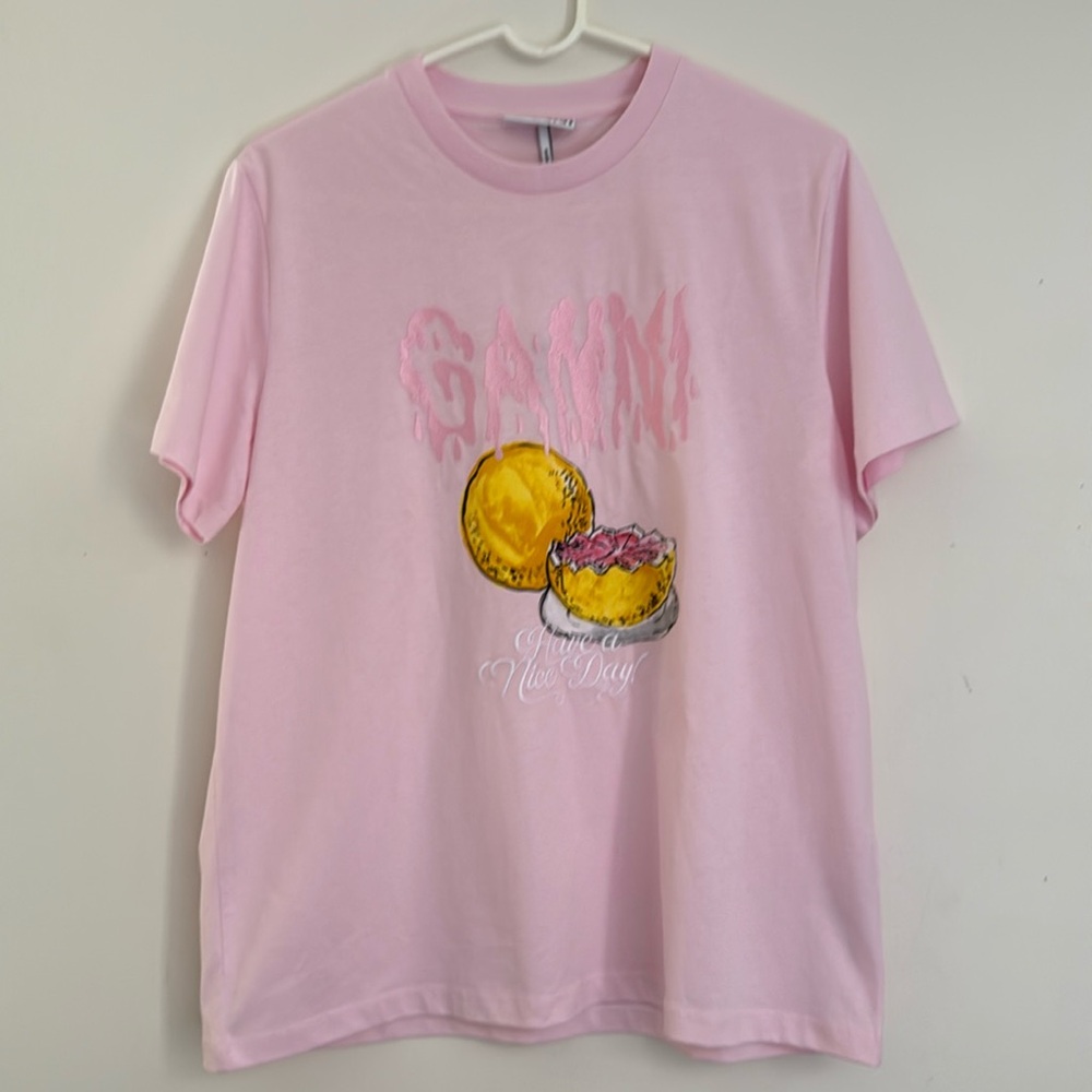 Pink Graphic T-Shirt with Yellow Fruit Design